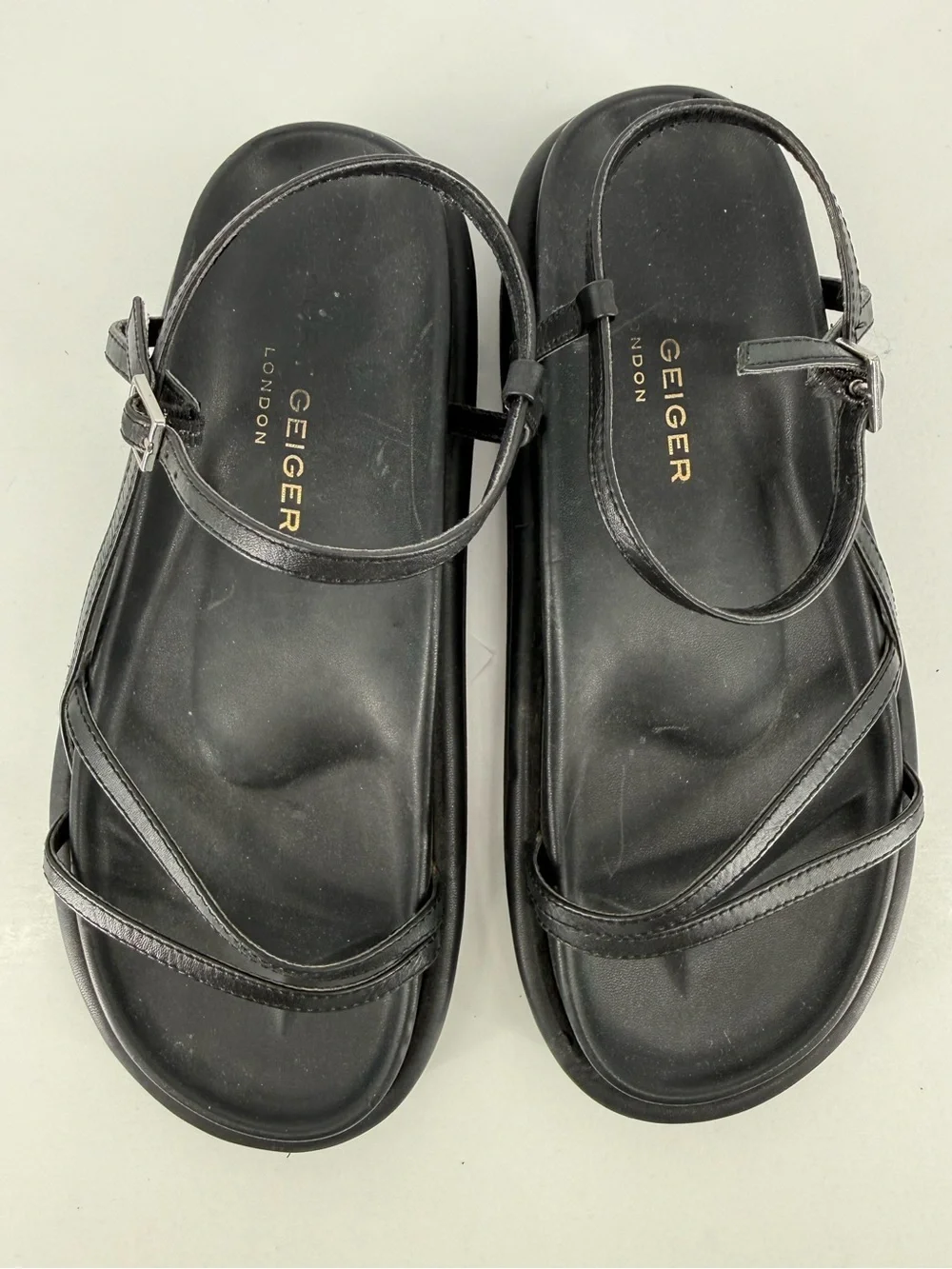 Kurt Geiger Black Leather Ankle-Strap Sandals